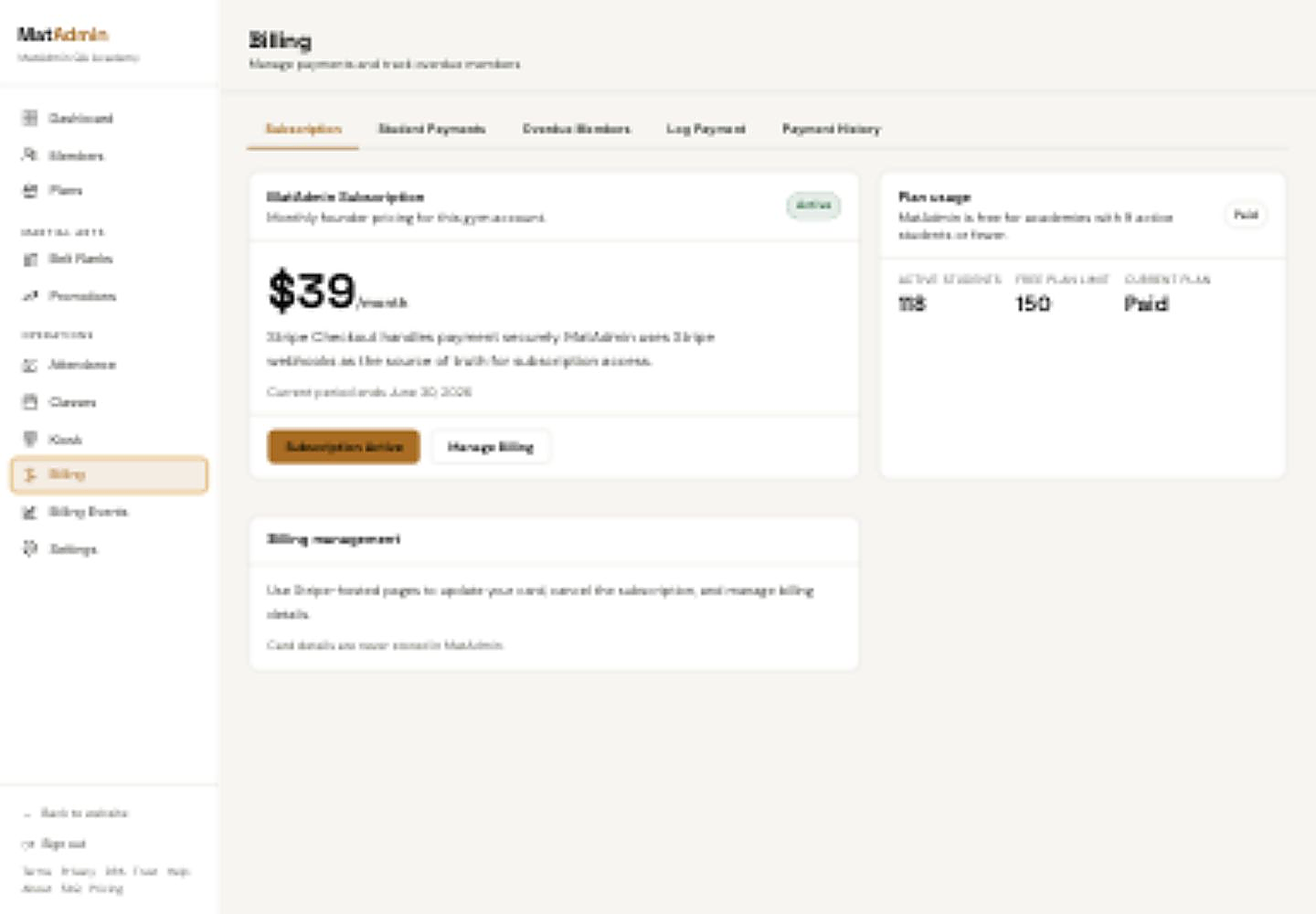 Billing overview reviewed after class
