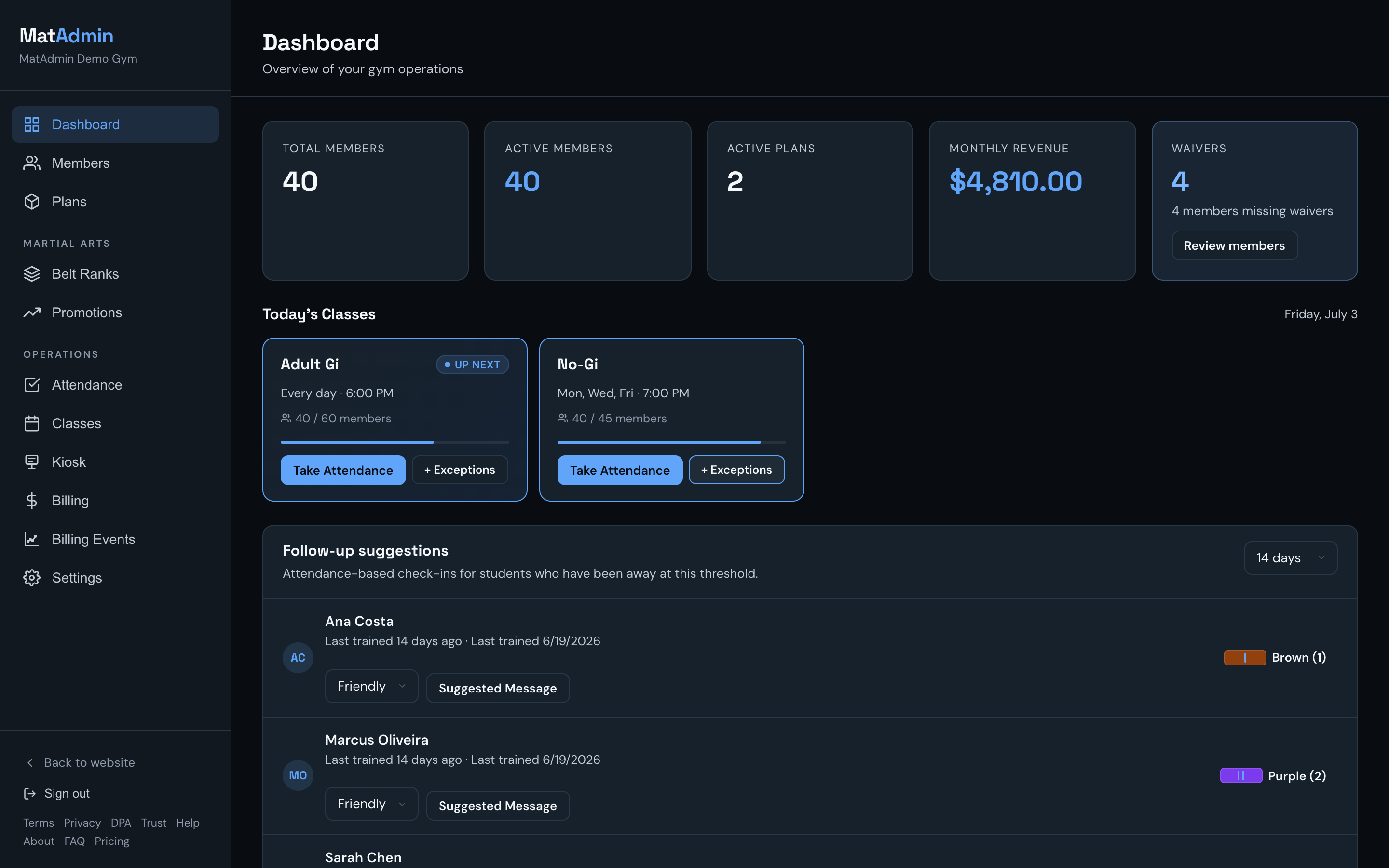 MatAdmin dashboard