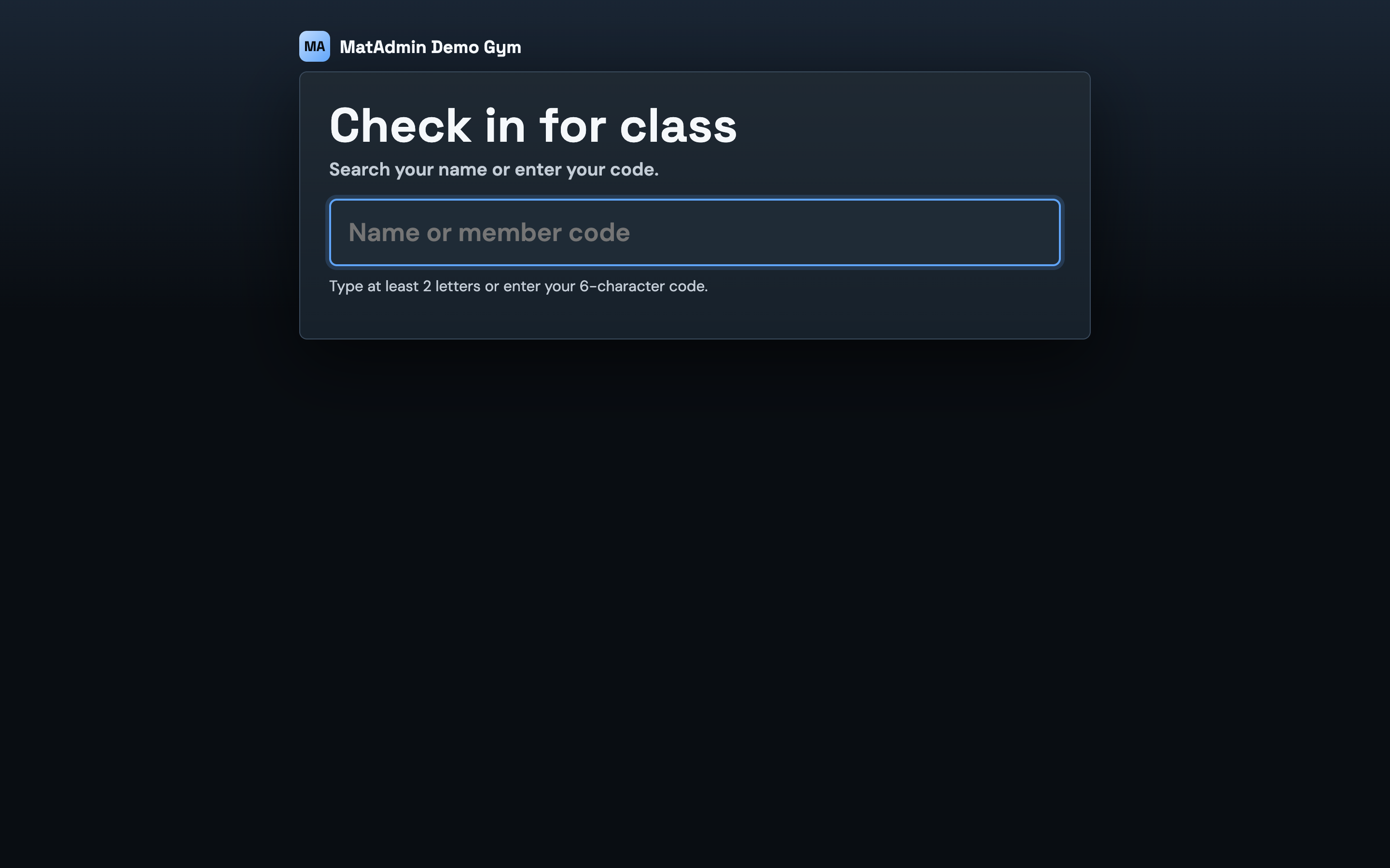 MatAdmin self check-in kiosk