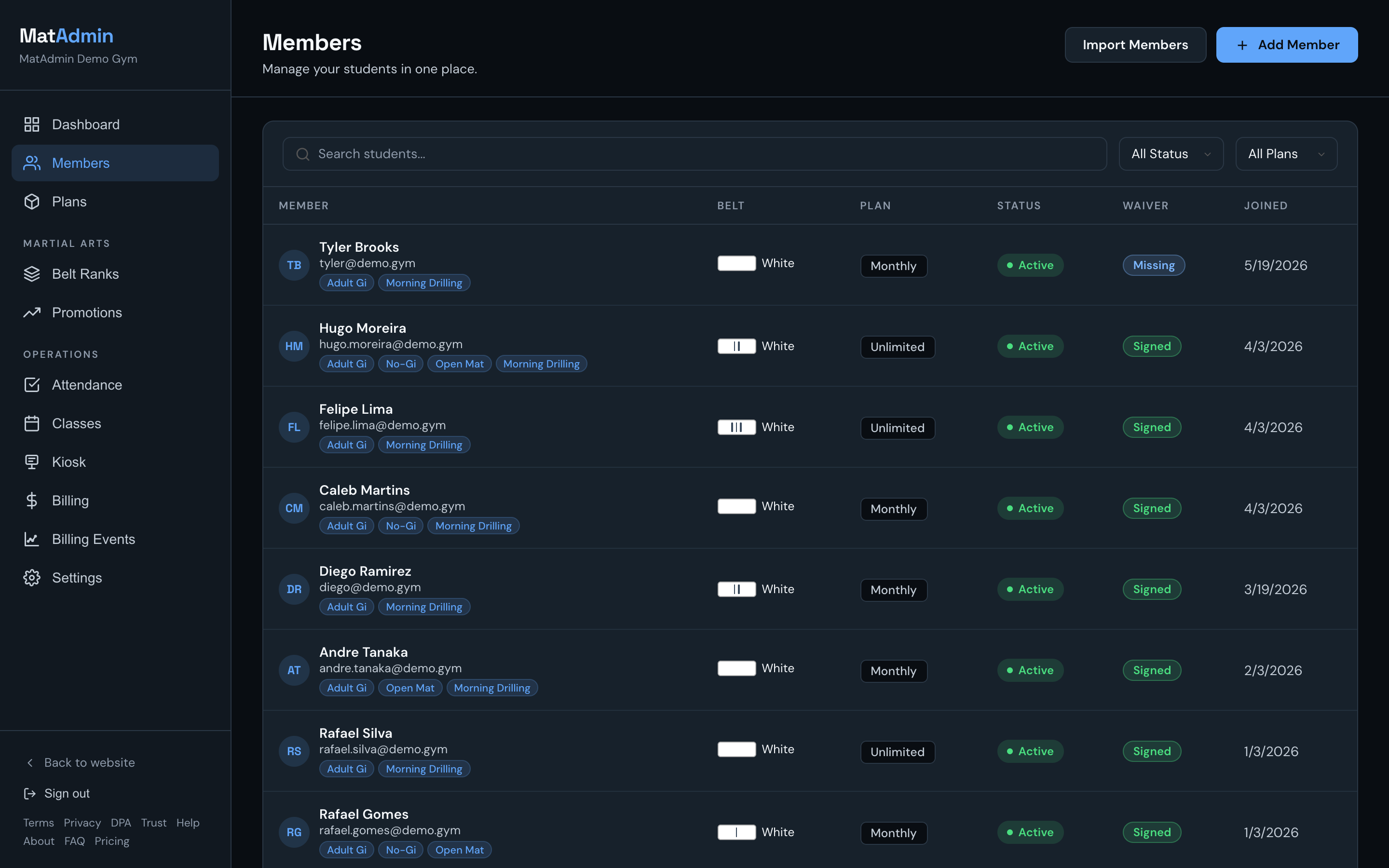 MatAdmin member list