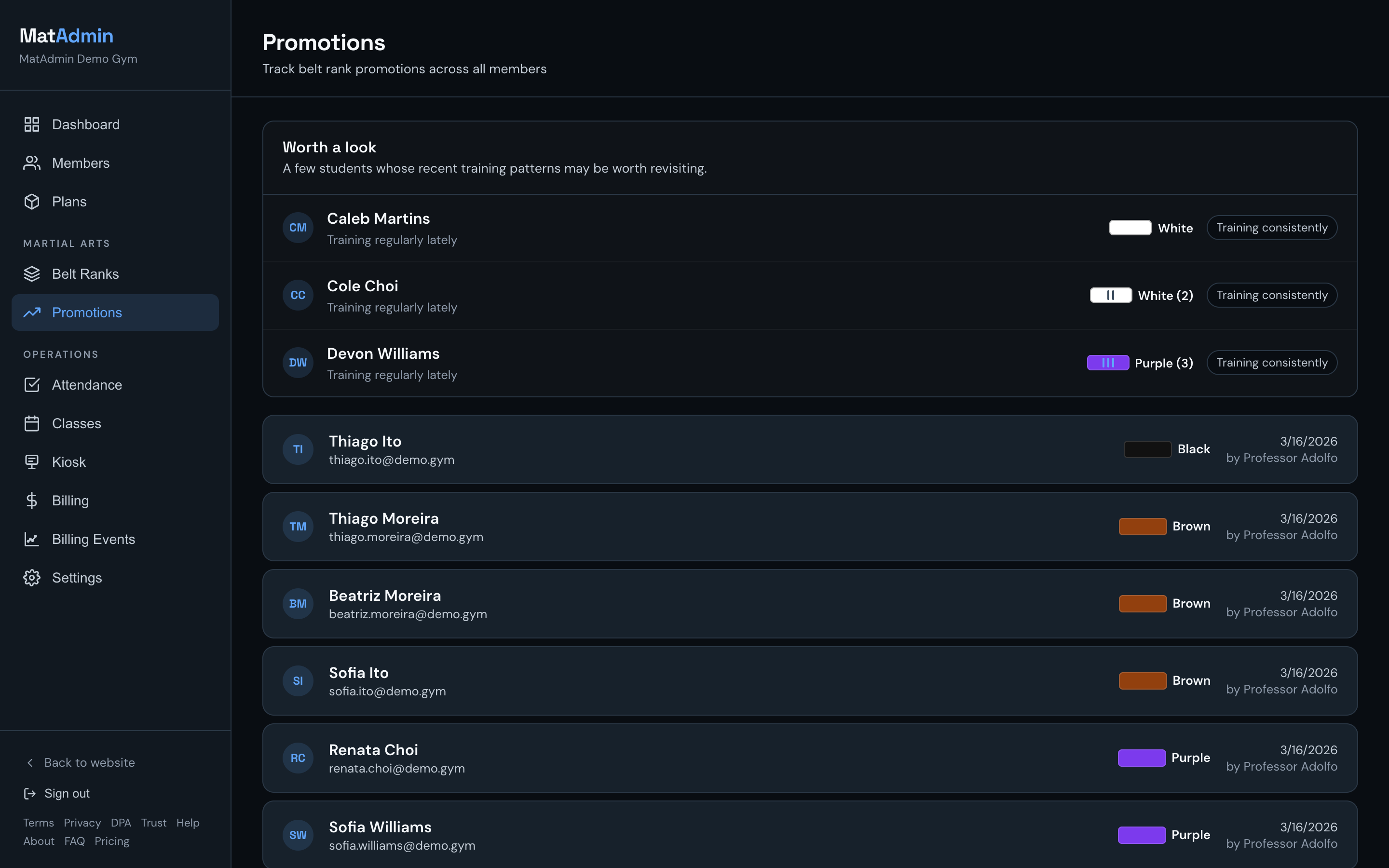 MatAdmin belt promotions